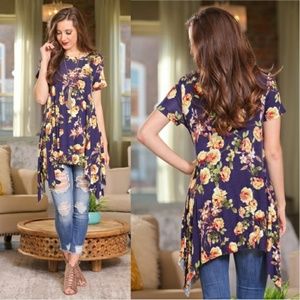 NWT ASYMMETRICAL FLORAL PRINT JERSEY KNIT TUNIC